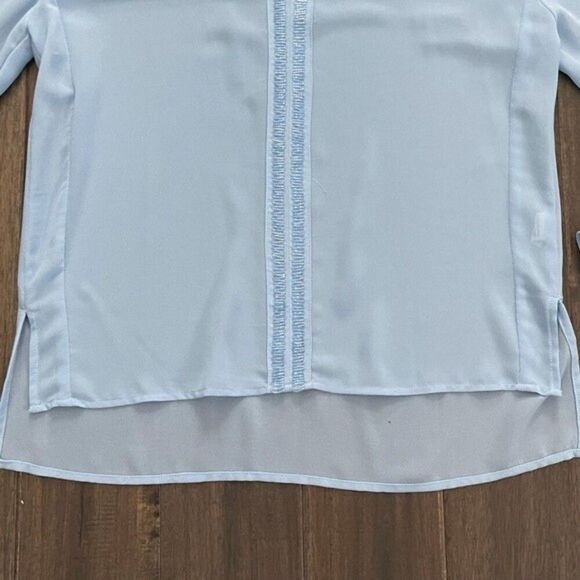 Honey Punch Light Blue Long Sleeve Sheer Beaded Blouse S - Picture 3 of 5